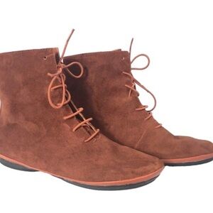 Camper Girl Suede Burnt Orange Lace Up Ankle Booties Shoes 37 US 6.5